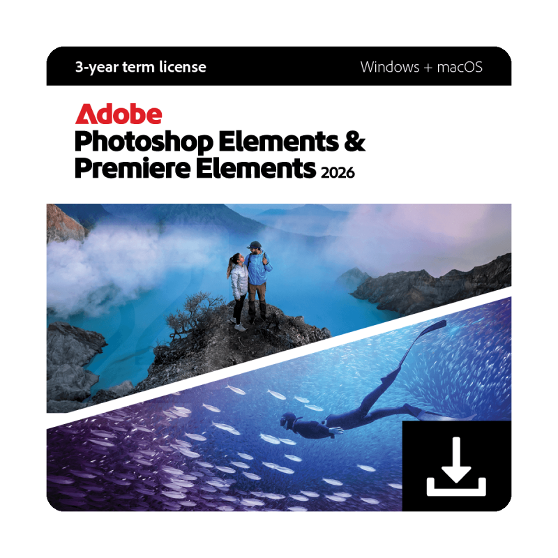 Adobe Photoshop Elements & Premier 2026 - 2 PCs / Mac  - Suscripción 3 años